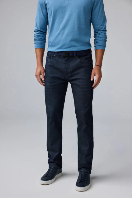 man wears dark indigo SILVER denim jeans